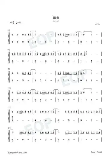 演员-c调简单版双手简谱预览1-钢琴谱文件(五线谱,双手简谱,数字谱
