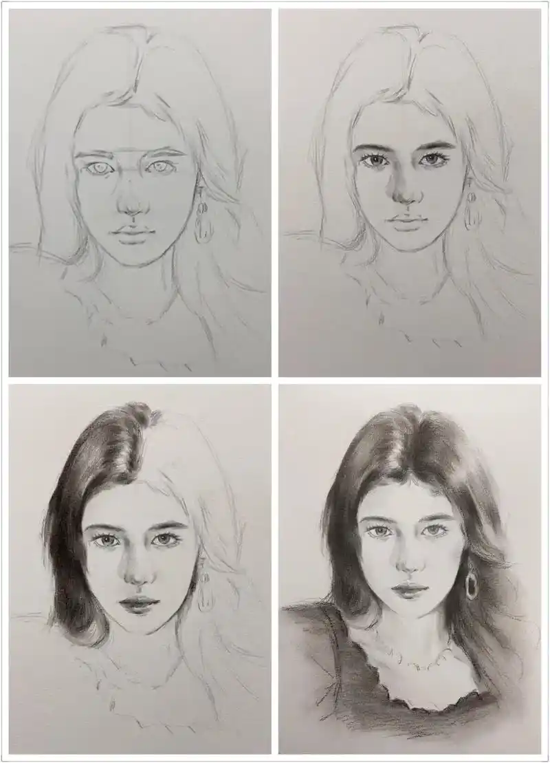 素描人像步骤图!发一个昨天的起稿后续!#图文伙伴计划  上色 - 抖音