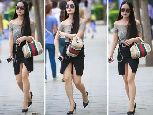 穿开叉裙的美女们还选侧开叉性感不露声色