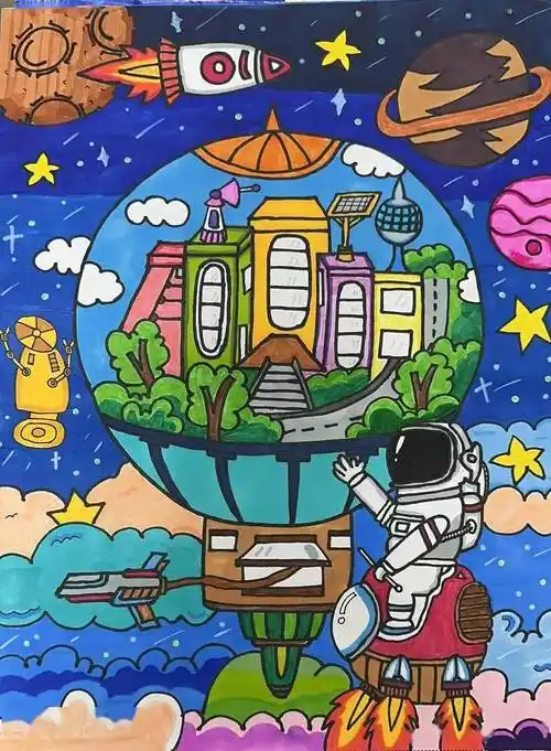 杨文浩一3班 陆青茵一年级组01一等奖作品展示学生科幻画科学幻匣画