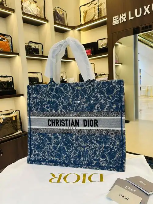 全7815dior迪奥蓝色牛仔效果brocart图案刺绣大号tote手提托特包