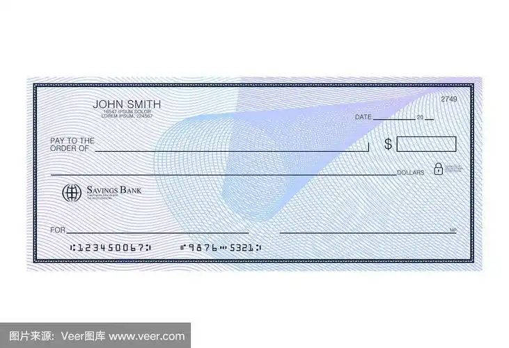带有抽象水印的空白银行支票.个人办公桌检查模板与空白字段填写.