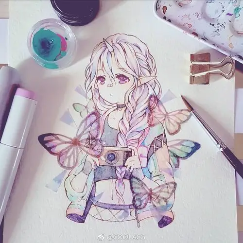 人物黑白动漫素材插画绘画线稿手绘女生男生长发短发转载二次元