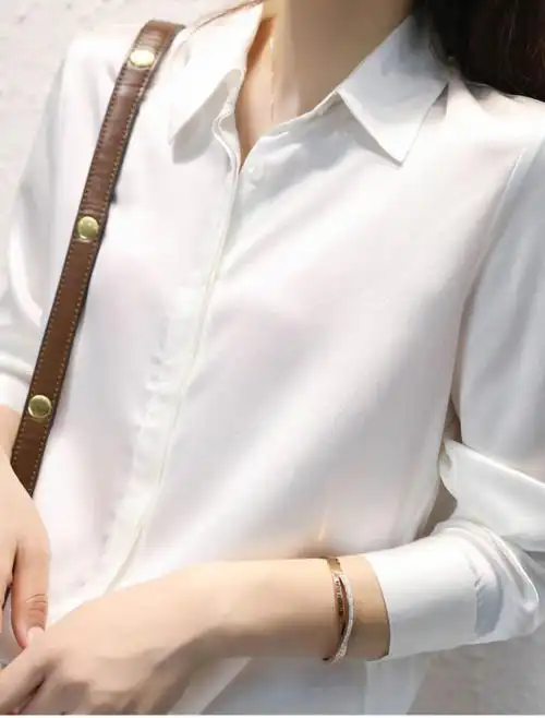 重磅白衬衫女士感桑蚕丝衬衣长袖春夏款高端气质职业上衣白色s96斤