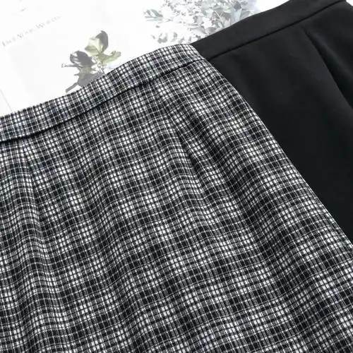 厂家直销011278开叉格子半身裙女中长款高腰秋冬毛呢复古直筒长裙