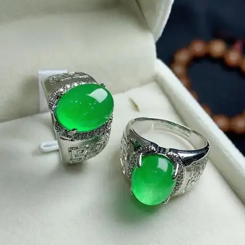 戒指帝王翡翠戒面裸石冰阳绿蛋吊坠满绿镶嵌戒指