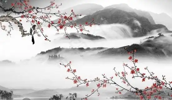 水墨山水中式创意梅花玄关屏风电图片