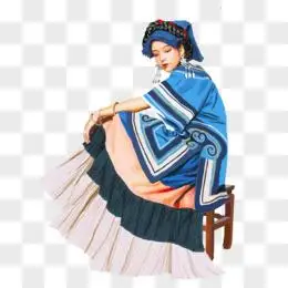 手绘坐着的彝族少女免抠素材