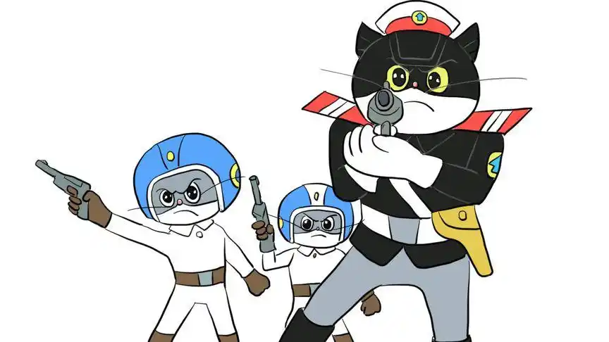 帅气的黑猫警长与白猫警官儿童卡通简笔画
