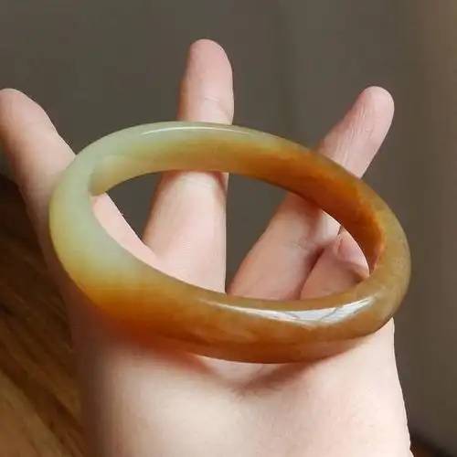 购客334克纯天然和田玉手镯54mm新疆若羌料糖黄口女士玉镯子黄玉易购