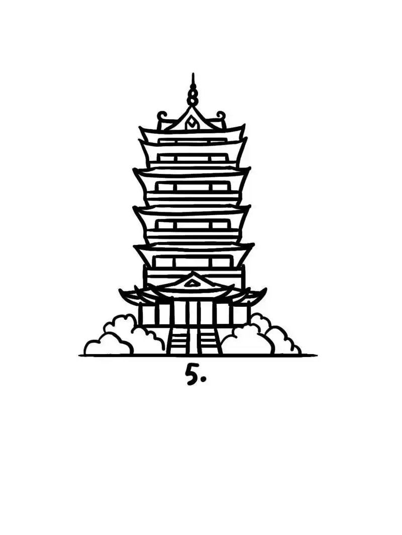 地标建筑简笔画教程38 地标建筑38-清风阁,位于安徽省合肥市包公阅谮