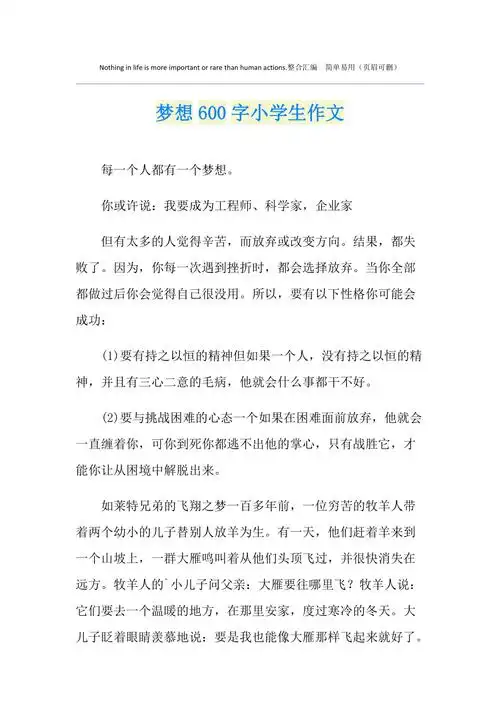 梦想600字小学生作文