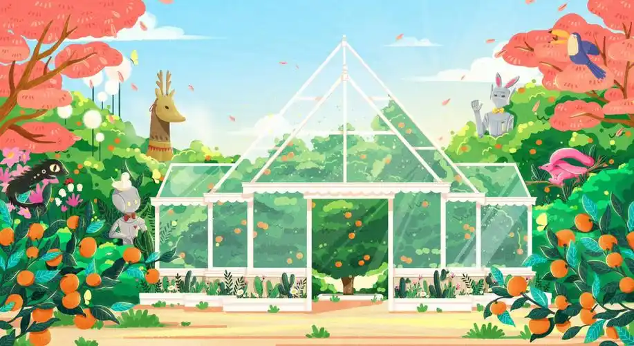 原创手绘插画春天花园场景