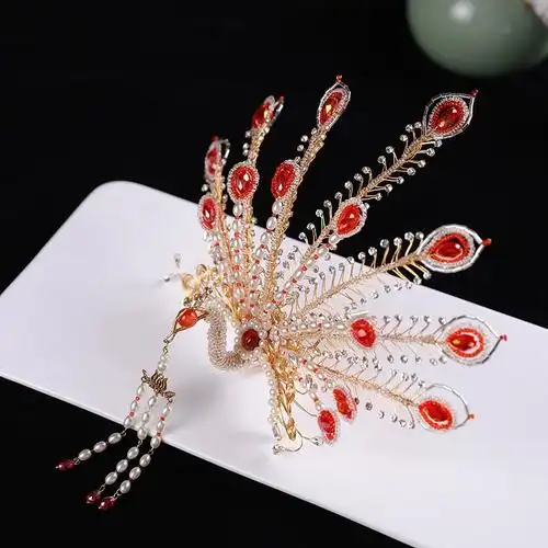 新中式新娘凤冠头饰婚礼发簪秀禾服发饰旗袍古风簪子复古凤凰发冠