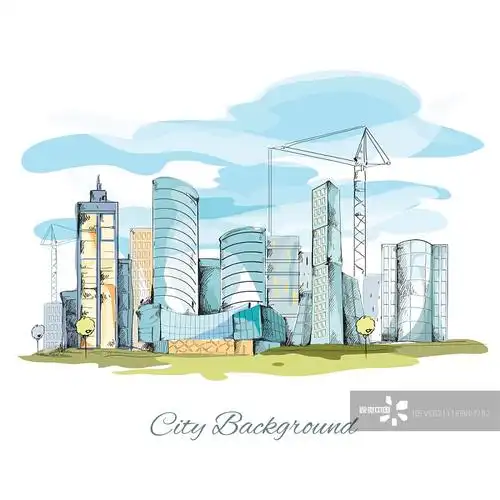 现代城市素描城市背景与建筑城市景观矢量插图