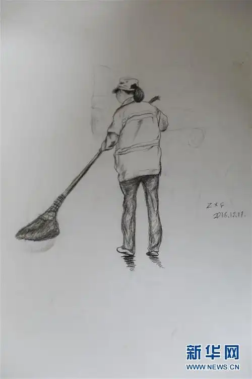 这是张旭飞画的母亲的背影(5月8日摄). 新华社记者 魏飚 摄