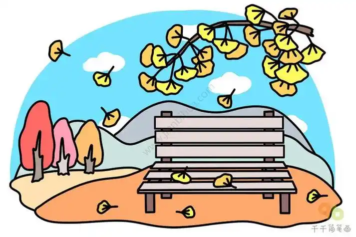 简笔画欣赏-秋天躺在落叶上的小女孩秋天的美丽景色简笔画最美的秋天