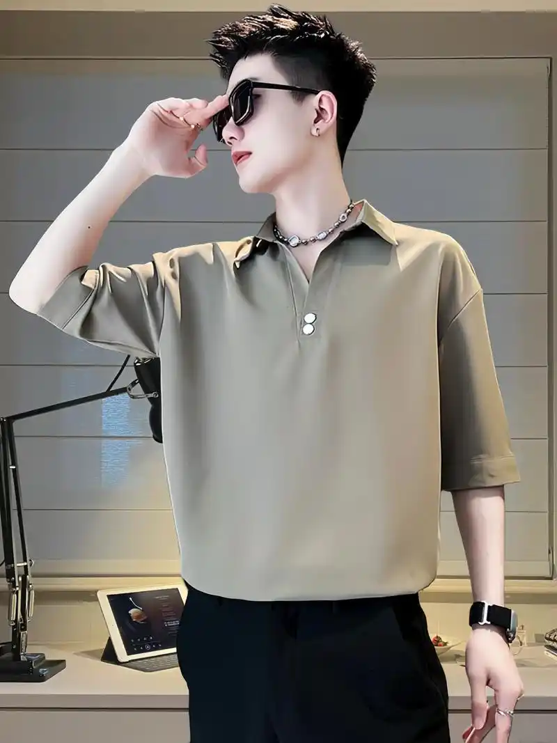 痞帅衬衫polo衫男士短袖夏季冰丝男装2025新款夏装衣服男