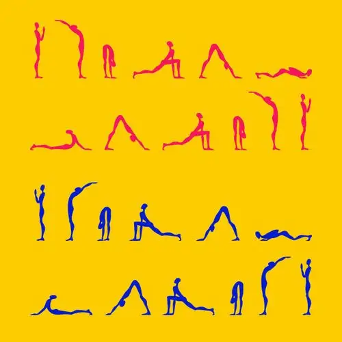 太阳,拜日式瑜伽姿势,绘画插图,卡通,仅成年人矢量图素材_id