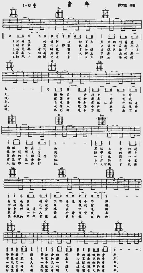 童年_吉他曲谱_哆来咪123曲谱网