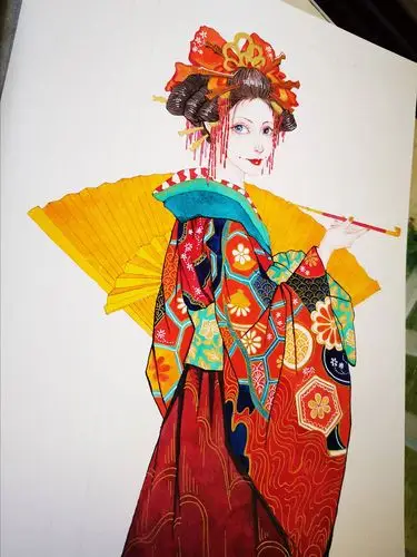 水彩插画恶女花魁