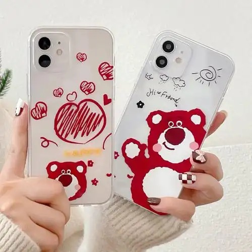 遇见初心适用卡通可爱草莓熊苹果12promax手机壳iphonexsmax女闺蜜6s