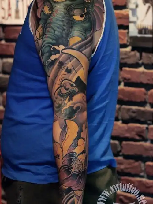 象神花臂-武非_纹身图案手稿图片_小伟的纹身作品集