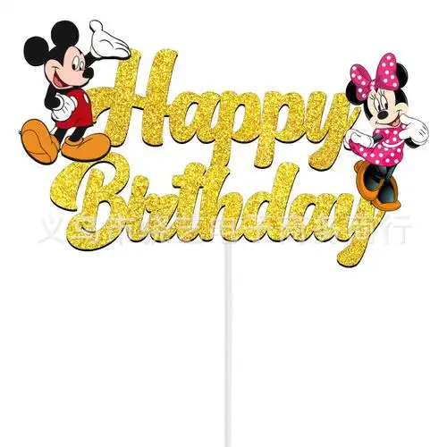跨境爆款现货米奇米妮系列生日happy birthday冰雪奇缘蛋糕插卡