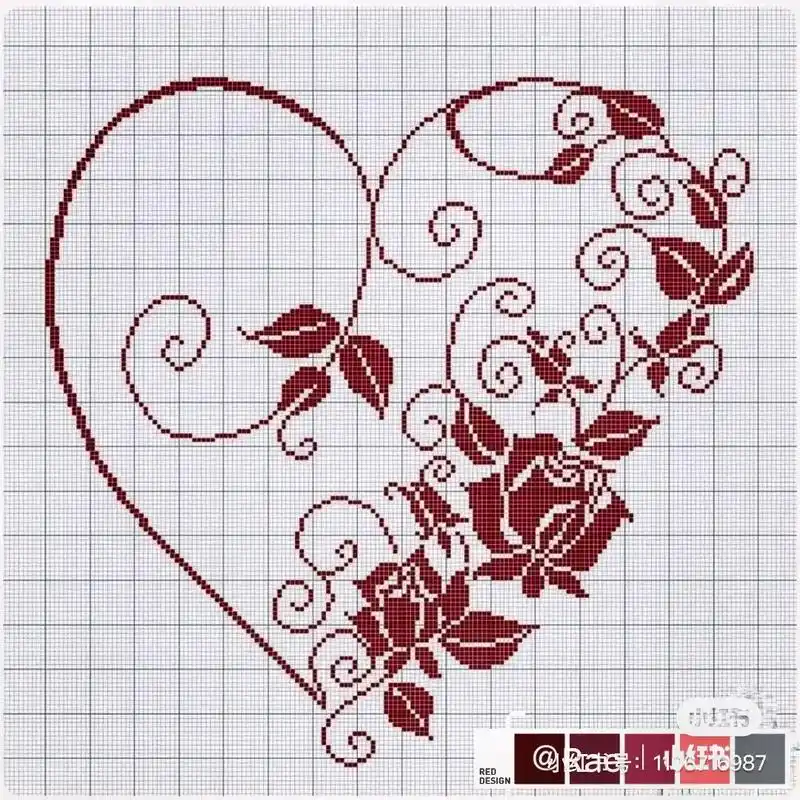 十字绣图纸心型和花图案