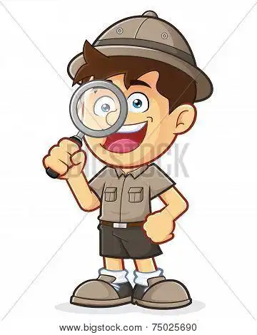 boy scout or explorer boy with magnifying glass 库存矢量图和库存
