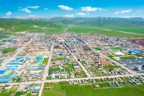 中国甘肃甘南州玛曲县城市风光航拍