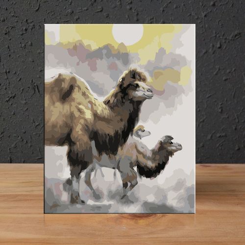 di/数字油彩画动物沙漠中骆驼手绘填色油画客厅书房装饰画挂画