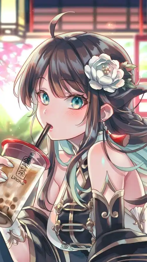 喝珍珠奶茶的动漫古风小姐姐高清