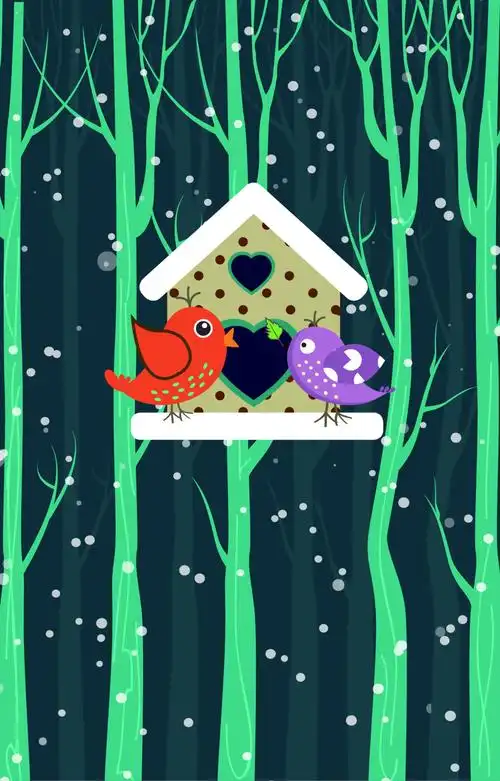 绿色上小屋里的小鸟背景素材