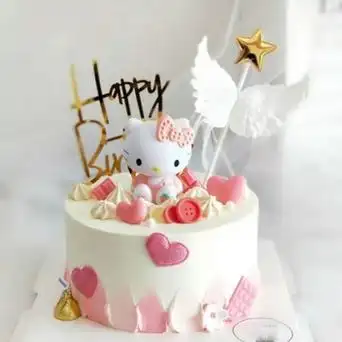 宝宝生日蛋糕装饰水果kt猫情景烘培摆件创意kitty猫网红-阿里巴巴