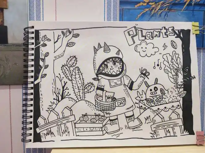 手绘卡通涂鸦简笔画儿童插画线稿创意装饰画