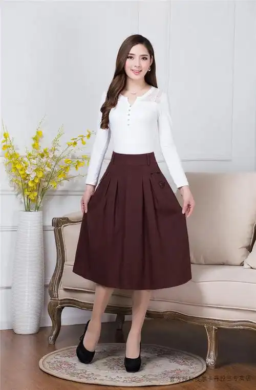 皮尔卡丹热天穿的半身裙夏季中老年松紧腰中年妈妈春秋棉麻半截裙中长