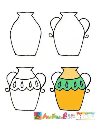 花瓶简笔画花纹彩色怎样给花上色