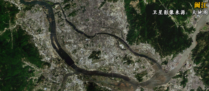 图为闽江.卫星影像来源:天地图闽江夜景.