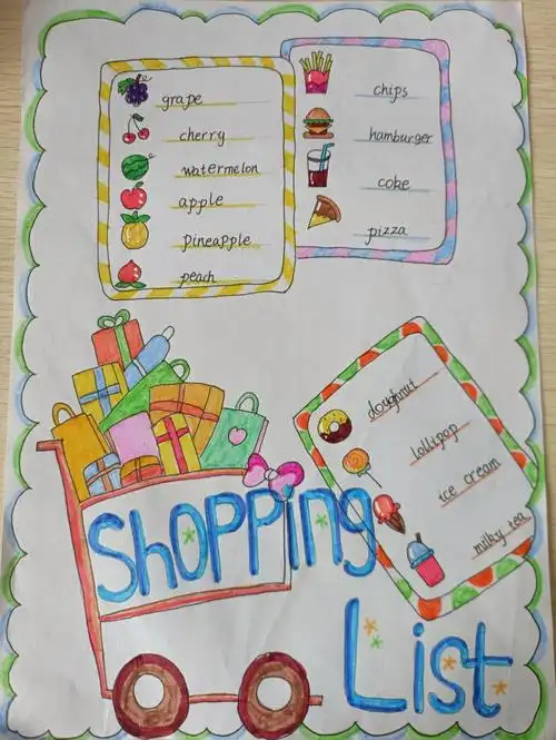 小学英语手抄报shoppinglist购物清单