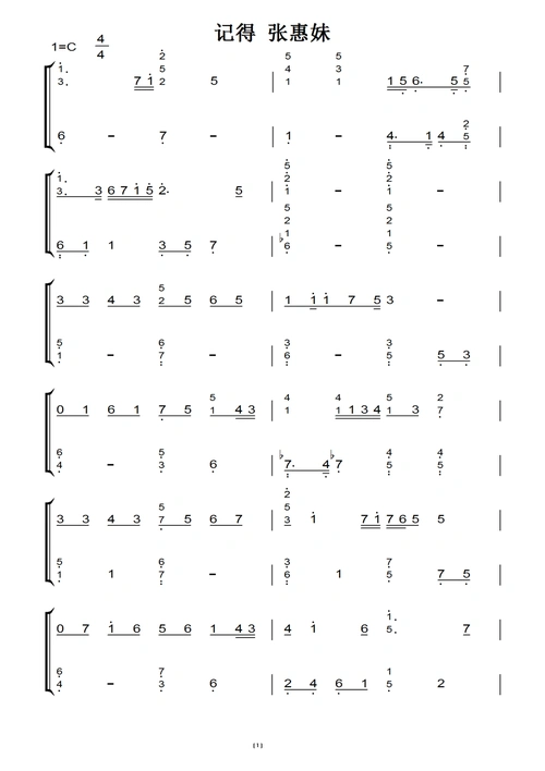 记得 张惠妹 钢琴谱 钢琴双手简谱 钢琴简谱 钢琴简谱.pdf