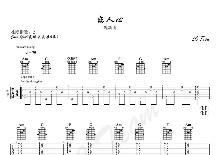 恋人心吉他谱魏新雨c调吉他弹唱六线谱简单版新手谱编配