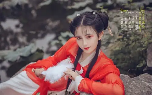 2018年3月性感古装汉服美女甜美古风写真日历壁纸