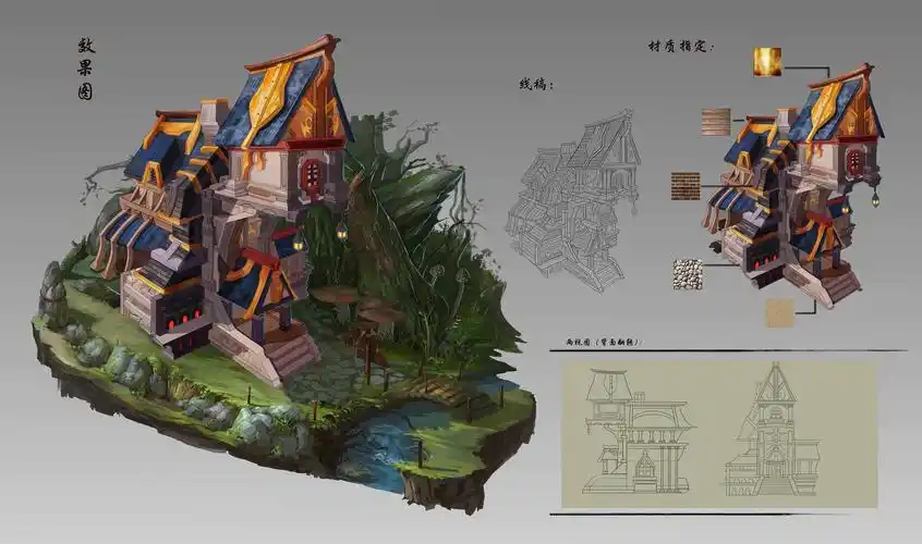 场景原画,单体,游戏场景建筑