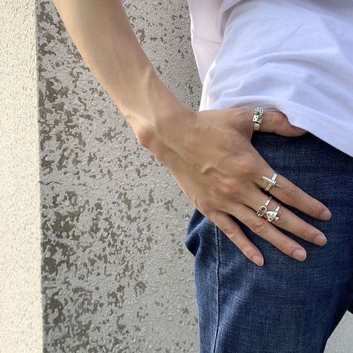 男士匕首蘑菇色子4件套戒指套装 欧美嘻哈复古街头风格酷装饰指环