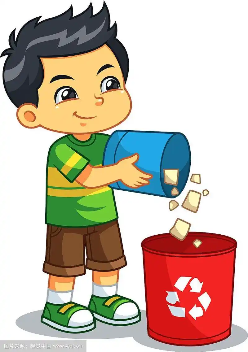 男孩把垃圾扔进垃圾桶