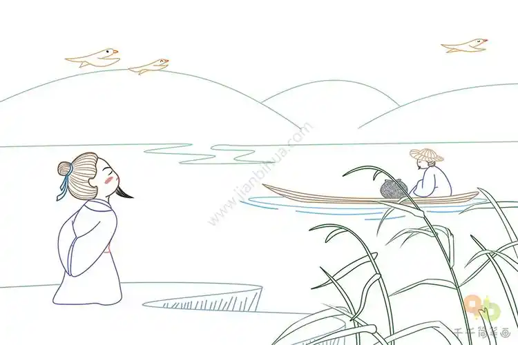 江上渔者古诗配画简笔画