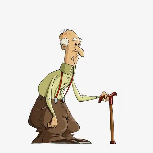 卡通拄着拐杖的老人素材