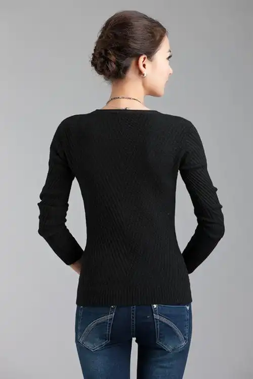 秋冬山羊绒衫女 圆领套头短款修身长袖纯色韩菠萝针织衫卷边毛衣