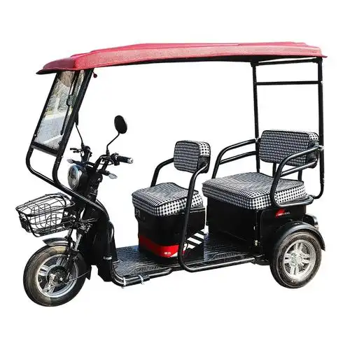 电动三轮车家用孩子小型新款棚子双排座皮卡闭封遮阳篷